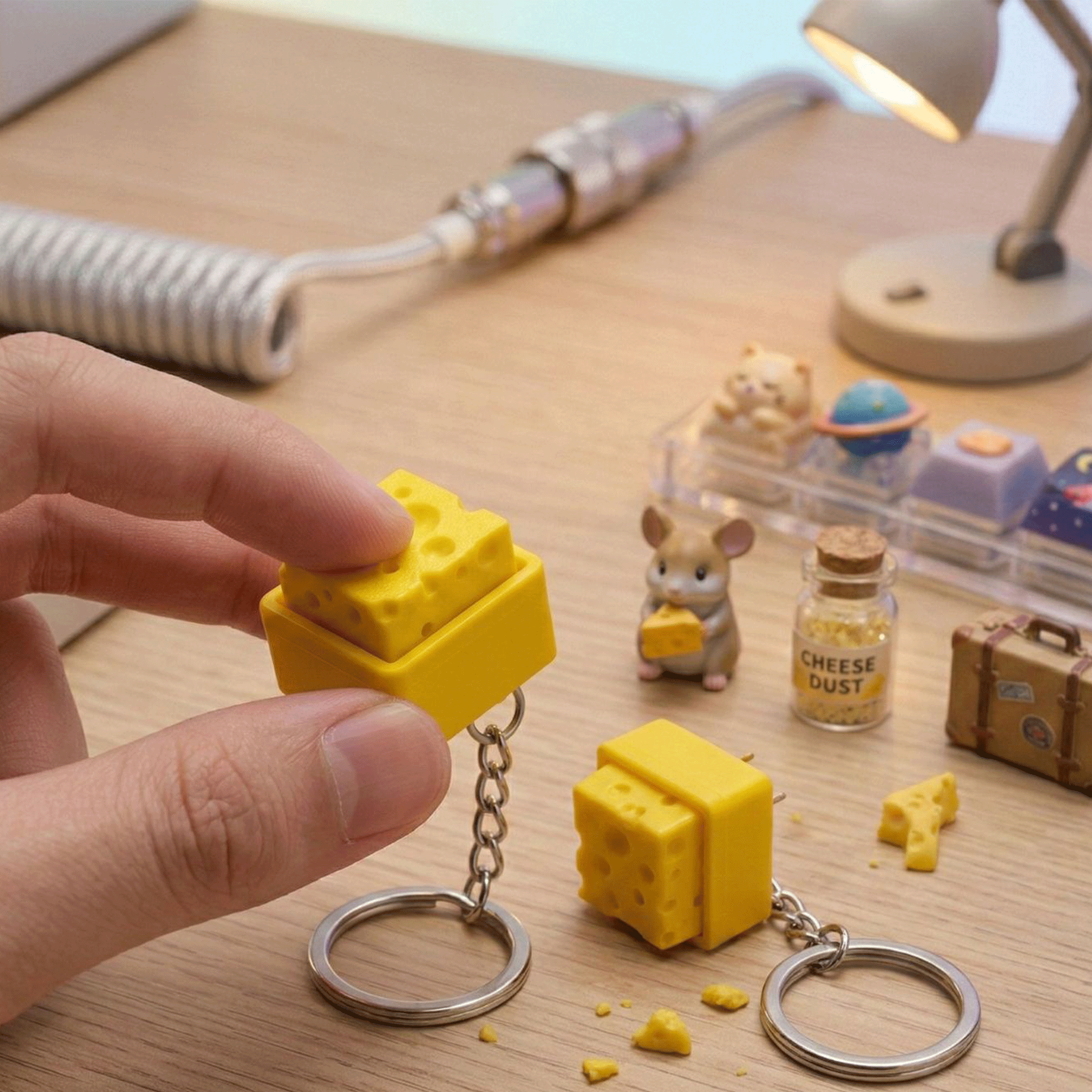 AliExpress Mini Cheese KeyChain Keyboard Stress Relief Fidget Button Cheese Keycap Fidget Clicker Keyboard Keychain Pendant Finger Toys, view 2