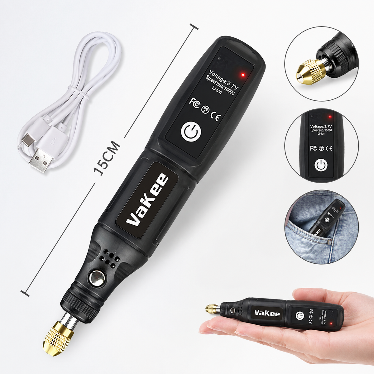 AliExpress Mini Electric Drill USB Rechargeable Cordless Engraving Pen Dremel Tools Rotary Tool Cordless Hand Drill Mini Polisher for Hand, view 2