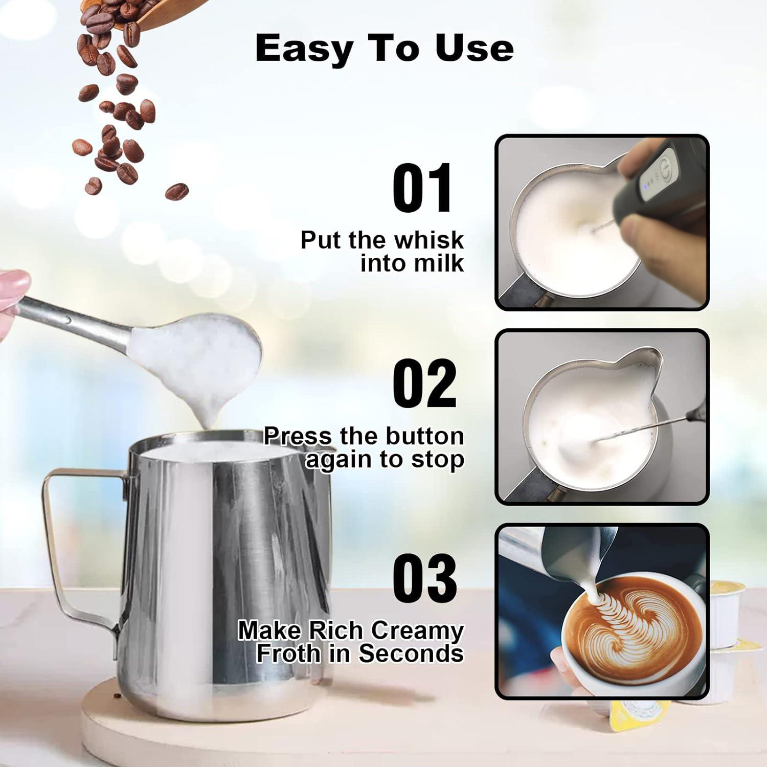 AliExpress MINI Milk Frother USB Rechargeable 3 Speeds Foam Maker Coffee Whisk Mixer Electric Handle Blender Egg Beater, view 4