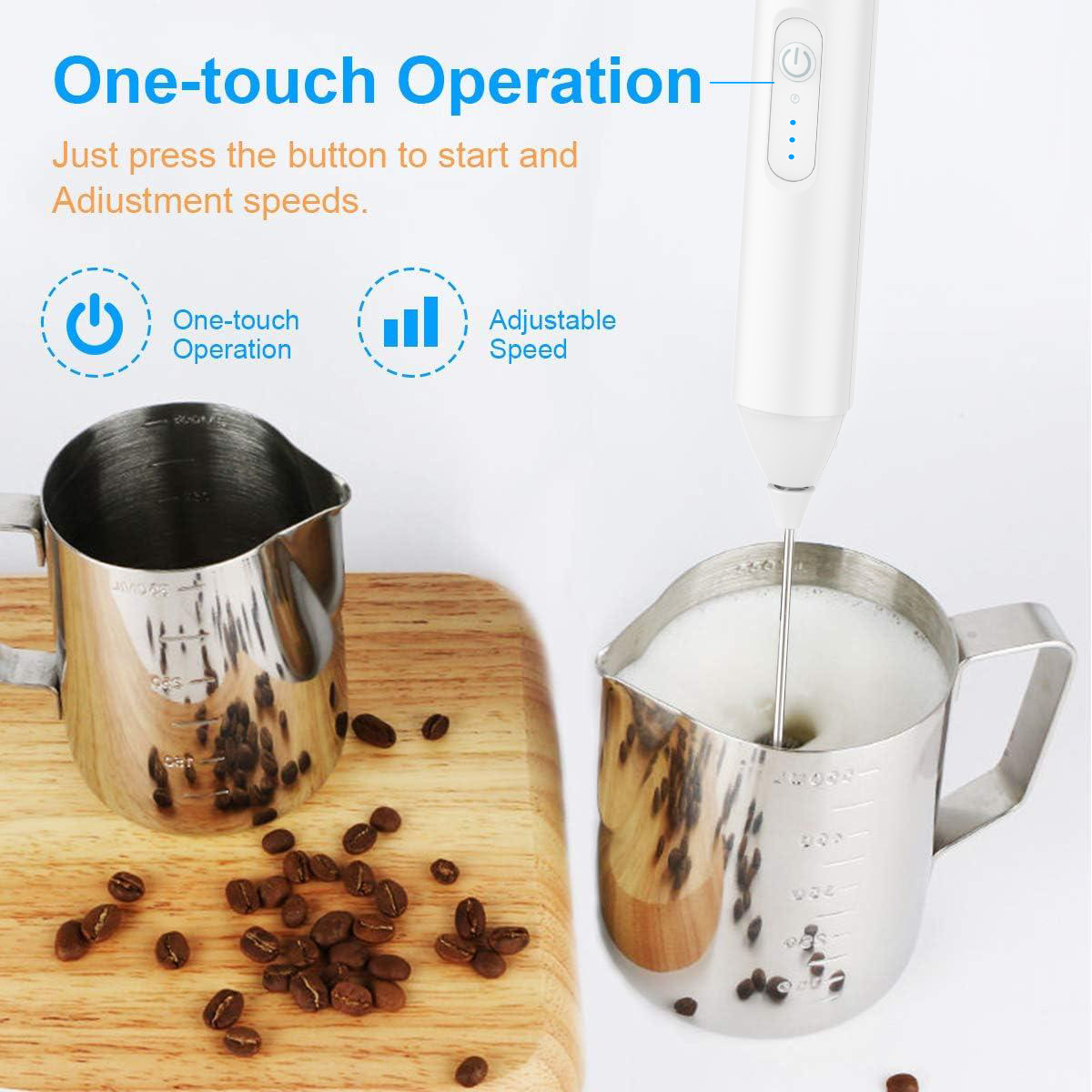 AliExpress MINI Milk Frother USB Rechargeable 3 Speeds Foam Maker Coffee Whisk Mixer Electric Handle Blender Egg Beater, view 6