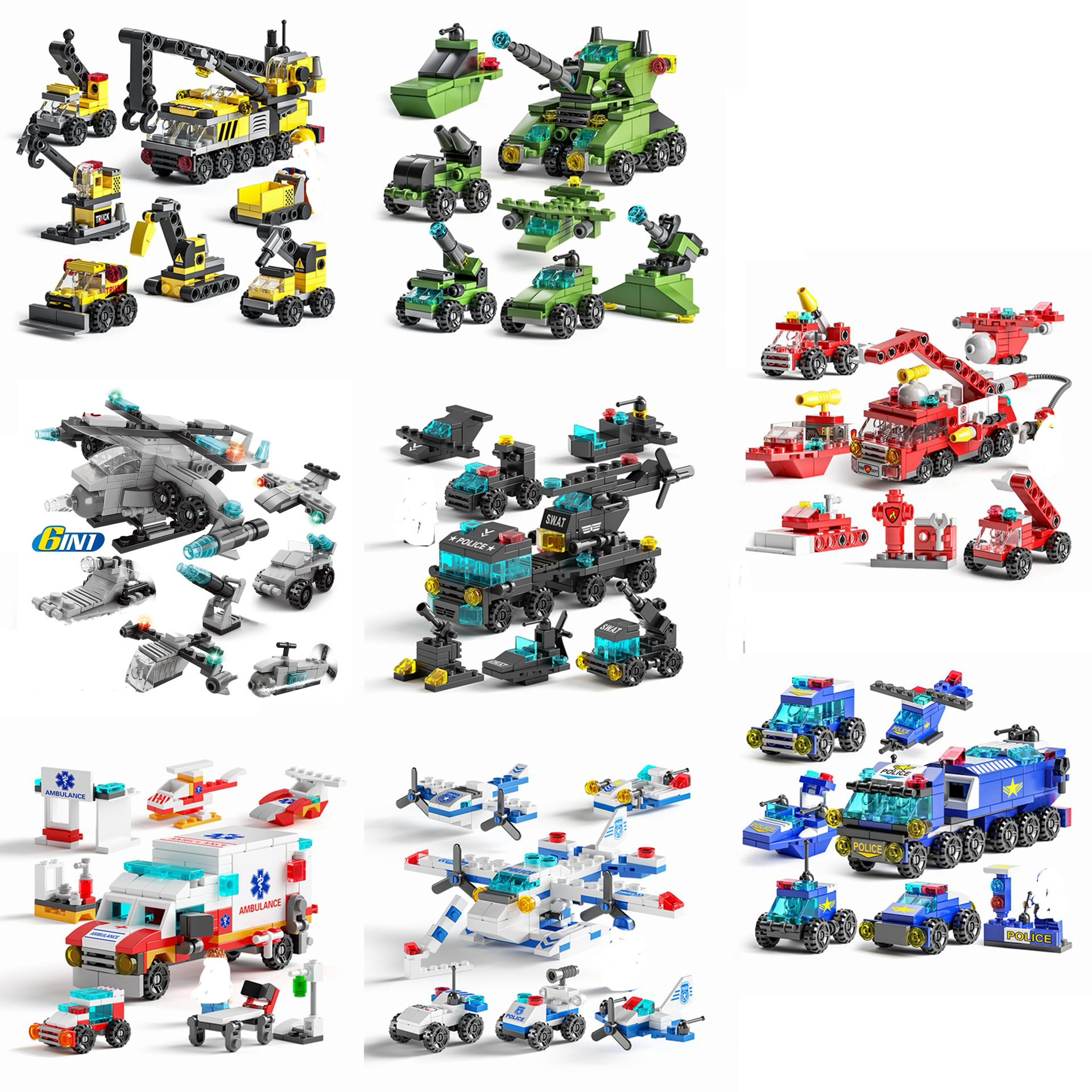 AliExpress Mini size 6 In 1 Building Blocks DIY Police Car Fire Truck Castle Model Bricks Kids Educational Toys Gifts