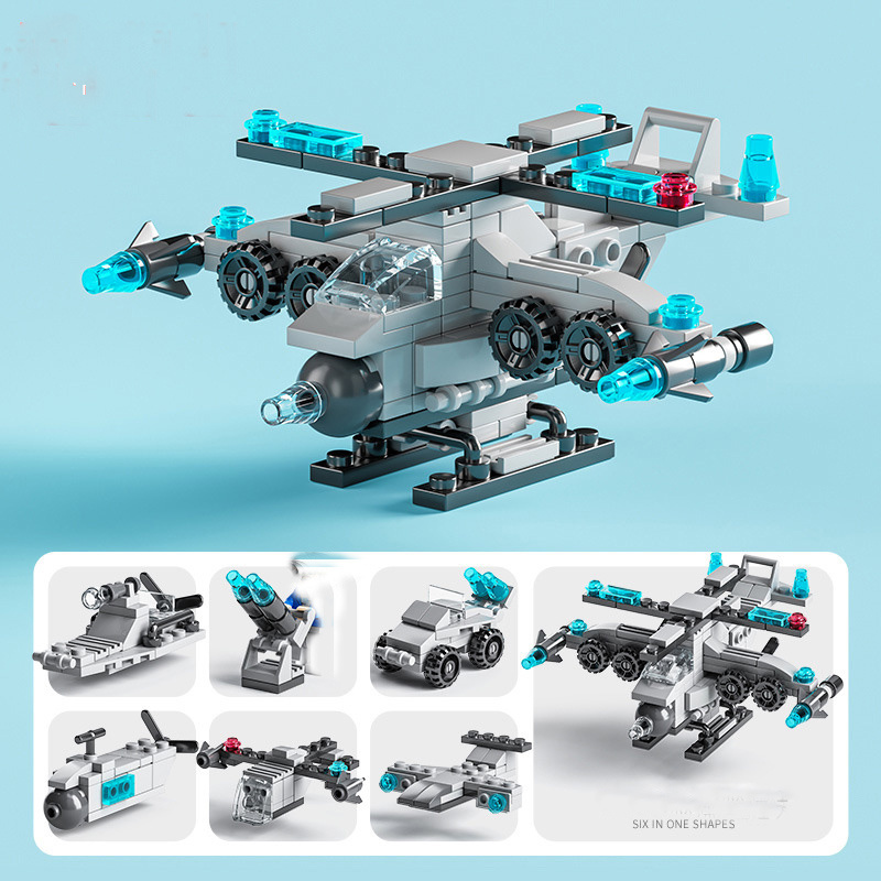 AliExpress Mini size 6 In 1 Building Blocks DIY Police Car Fire Truck Castle Model Bricks Kids Educational Toys Gifts, view 2