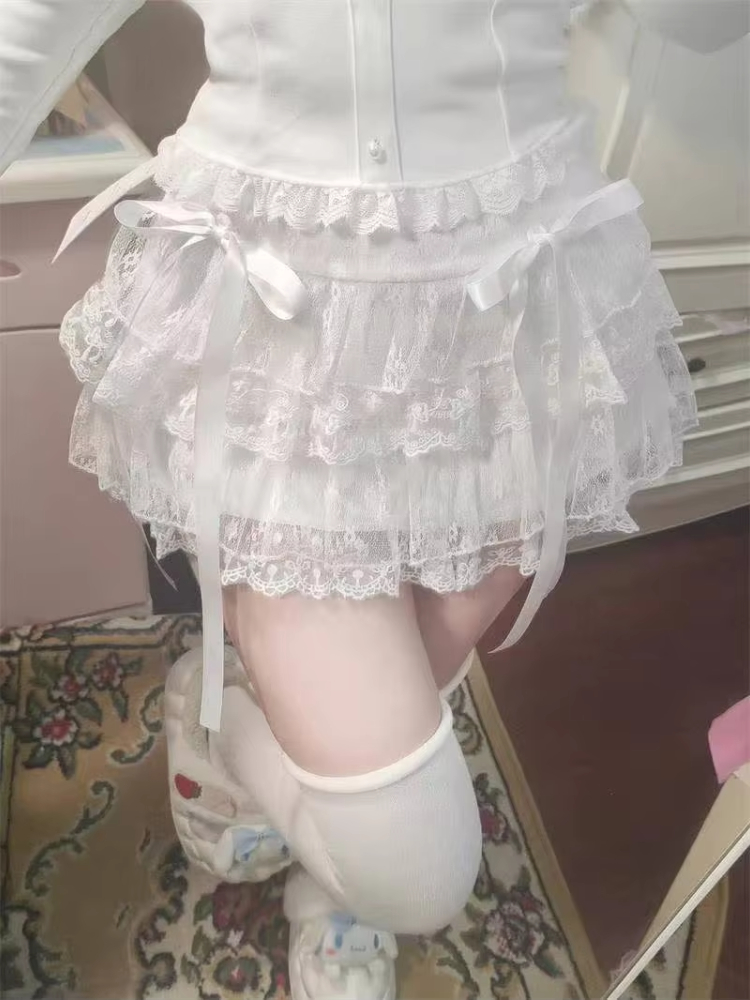 AliExpress Mini Skirts for Women Sweet Cute Jupe Fashion Summer Japanese 2026 Faldas Mujer De Moda Bow Polka Dot Ruffles Y2k Skirt, view 3