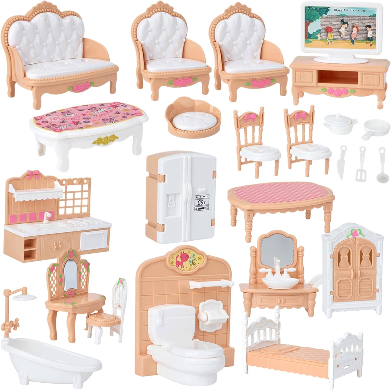 AliExpress Miniature Dollhouse Furniture Kitchen Living Room Bedroom Bathroom Doll House Furniture Pretend Play Dollhouse Miniatures