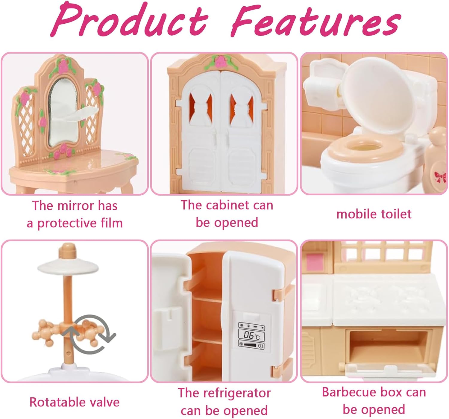 AliExpress Miniature Dollhouse Furniture Kitchen Living Room Bedroom Bathroom Doll House Furniture Pretend Play Dollhouse Miniatures, view 3