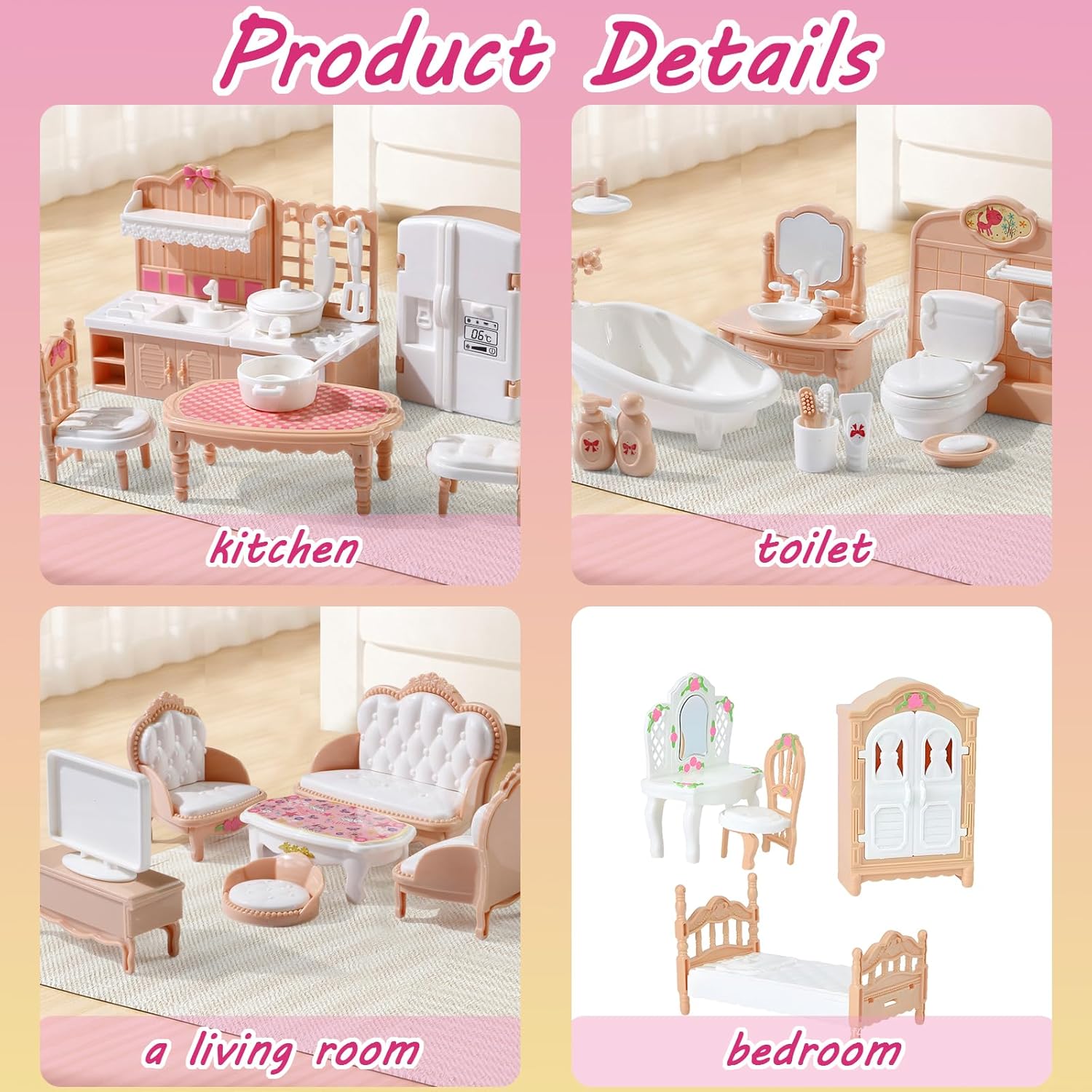 AliExpress Miniature Dollhouse Furniture Kitchen Living Room Bedroom Bathroom Doll House Furniture Pretend Play Dollhouse Miniatures, view 4