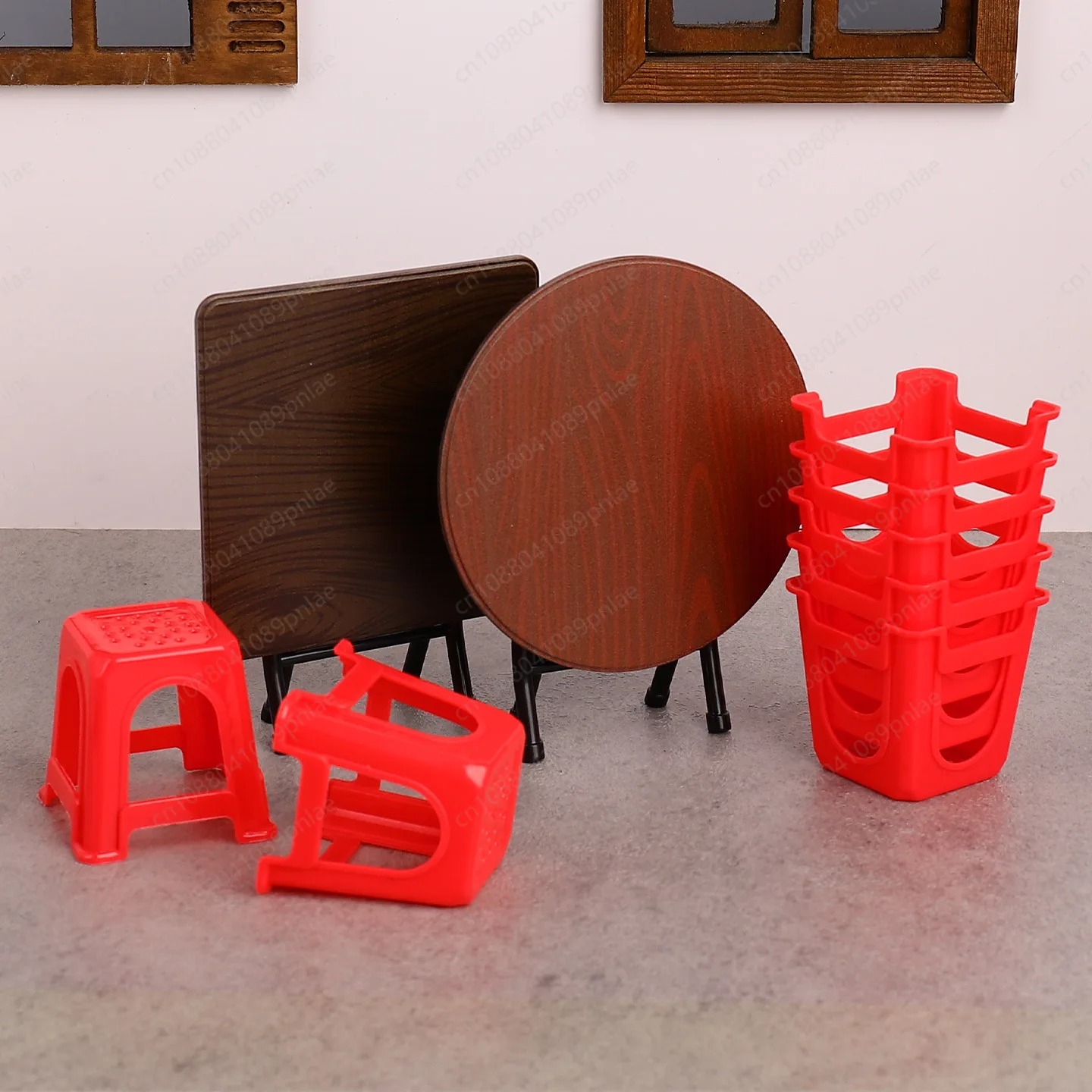 AliExpress Miniature Vintage Table And Chair Set Guangdong Stool Simulation Model  Accessories For Kids Pretend Play Dollhouse Mini Furnitu, view 3
