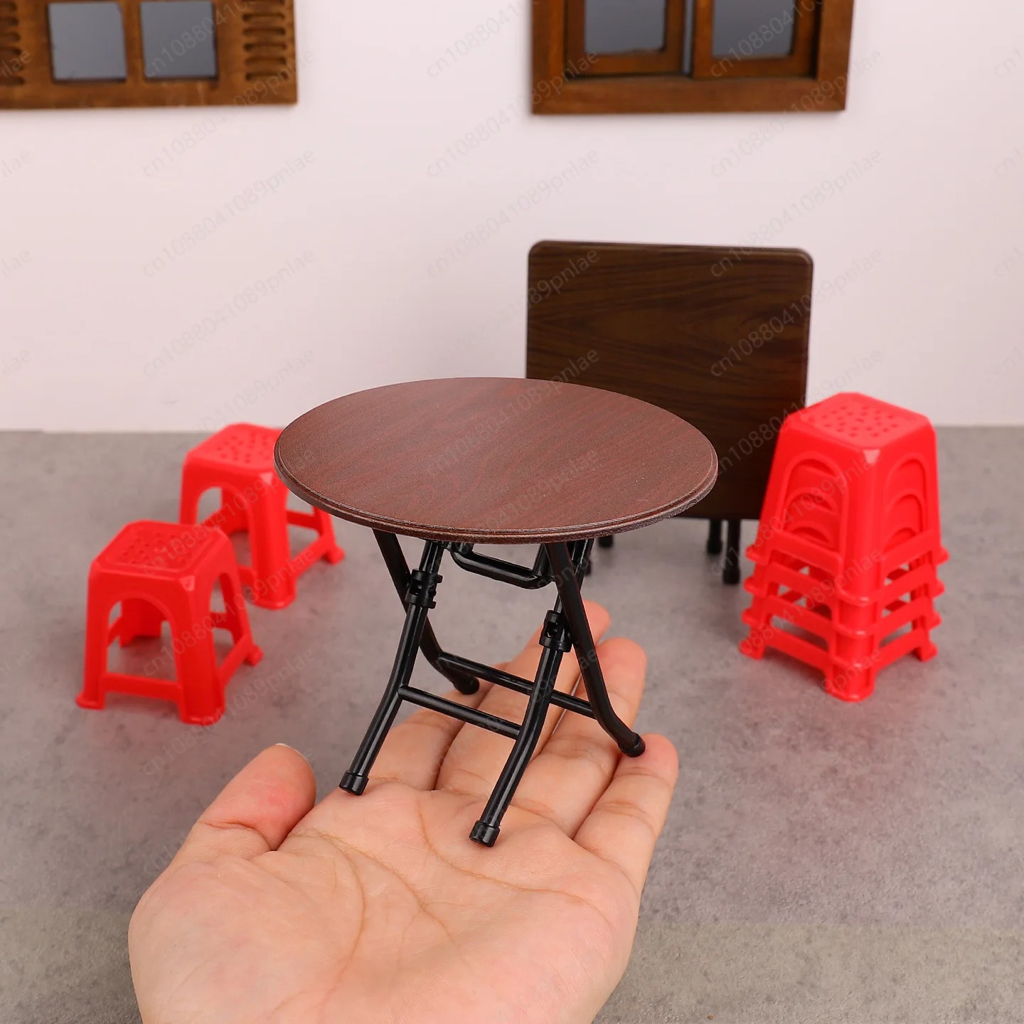 AliExpress Miniature Vintage Table And Chair Set Guangdong Stool Simulation Model  Accessories For Kids Pretend Play Dollhouse Mini Furnitu, view 4