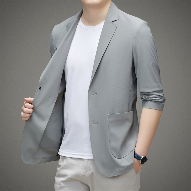 AliExpress Minimalist Men Casual Blazer Ice Silk Nylon Spandex Seamless High Stretch Sun Protection Cooling Summer Breathable Tech Jacket