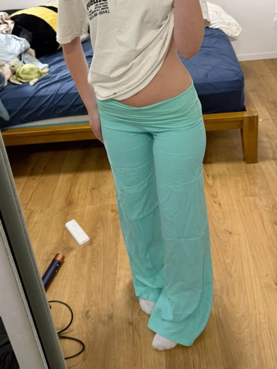 AliExpress Mint Green Foldover Straight Pants Women Summer Low Waist Cotton Trousers Casual Sweet Girl Preppy Style New Sport Yoga Pants, view 2