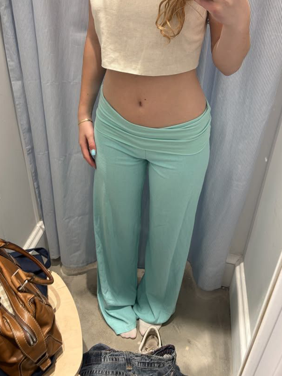 AliExpress Mint Green Foldover Straight Pants Women Summer Low Waist Cotton Trousers Casual Sweet Girl Preppy Style New Sport Yoga Pants, view 3