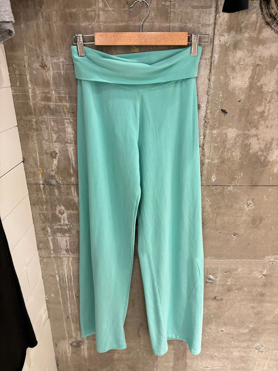 AliExpress Mint Green Foldover Straight Pants Women Summer Low Waist Cotton Trousers Casual Sweet Girl Preppy Style New Sport Yoga Pants, view 4