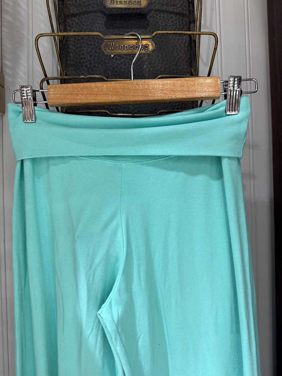 AliExpress Mint Green Foldover Straight Pants Women Summer Low Waist Cotton Trousers Casual Sweet Girl Preppy Style New Sport Yoga Pants, view 5
