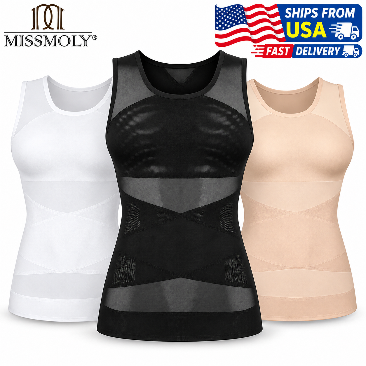 AliExpress MISSMOLLY Men Breathable Mesh Compression Shirt Shapewear Tummy Control Lightweight Body Shaper Slimming Top Back Support