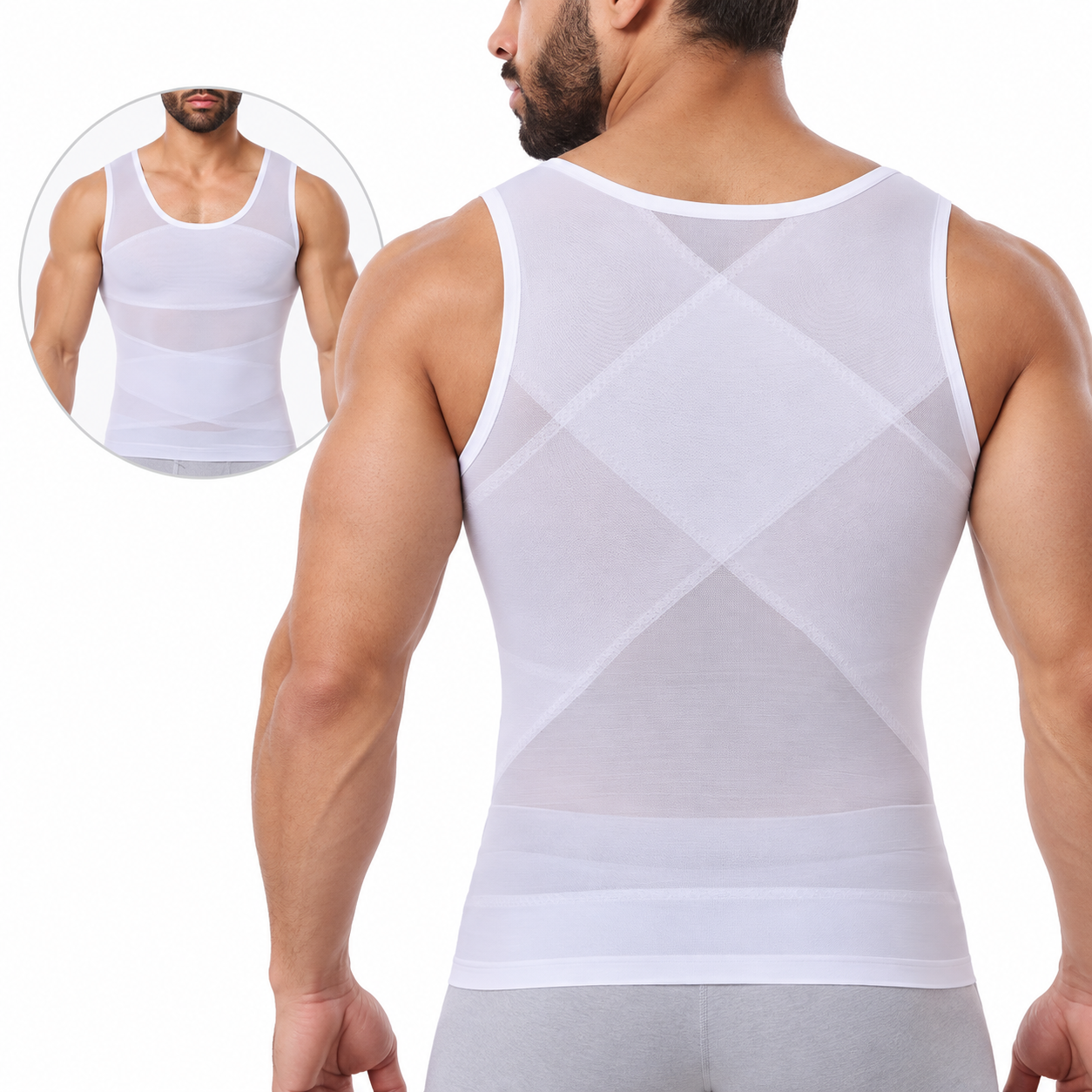 AliExpress MISSMOLLY Men Breathable Mesh Compression Shirt Shapewear Tummy Control Lightweight Body Shaper Slimming Top Back Support, view 2