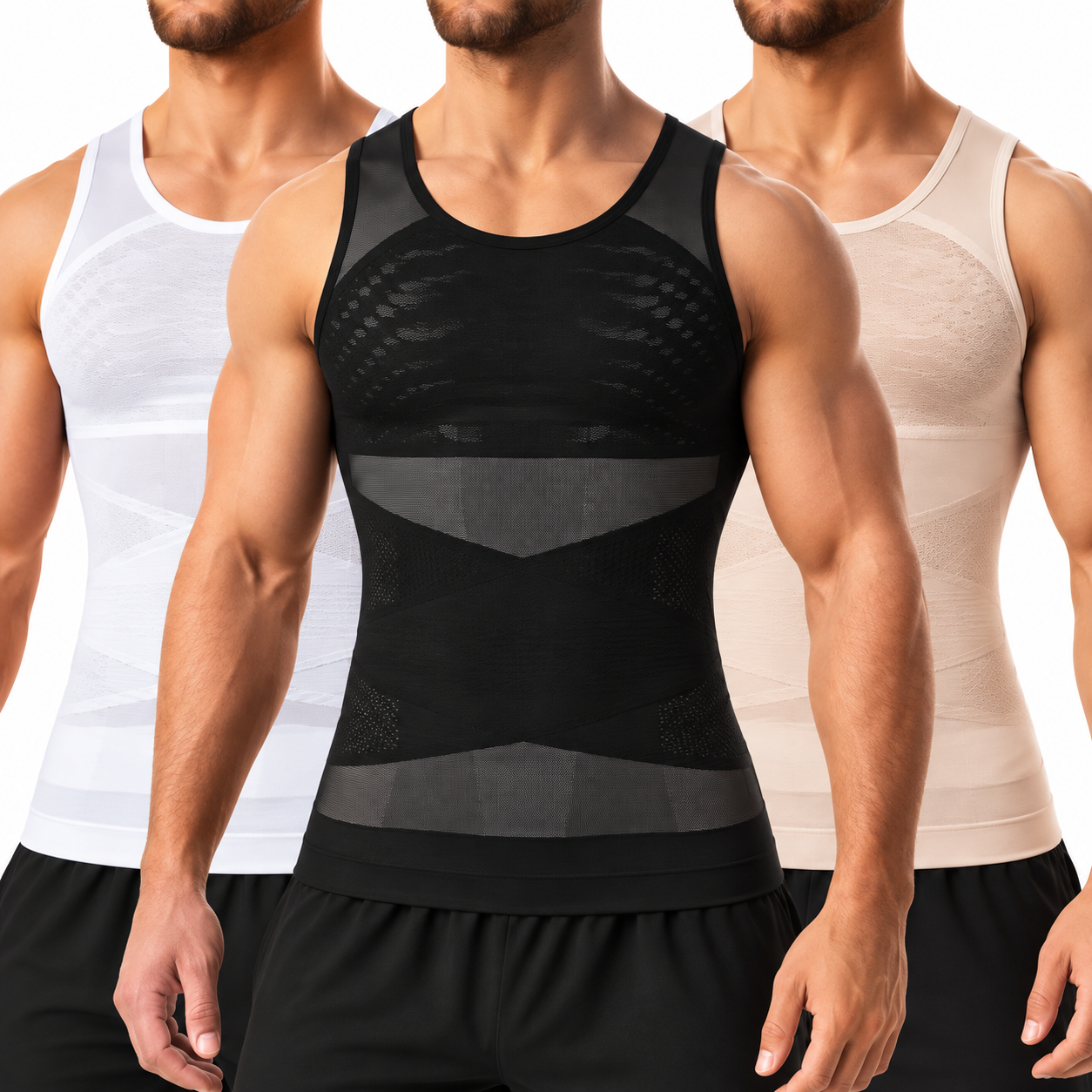 AliExpress MISSMOLLY Men Breathable Mesh Compression Shirt Shapewear Tummy Control Lightweight Body Shaper Slimming Top Back Support, view 3