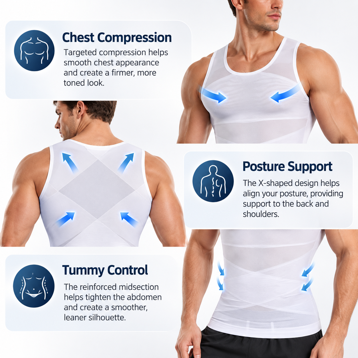 AliExpress MISSMOLLY Men Breathable Mesh Compression Shirt Shapewear Tummy Control Lightweight Body Shaper Slimming Top Back Support, view 4