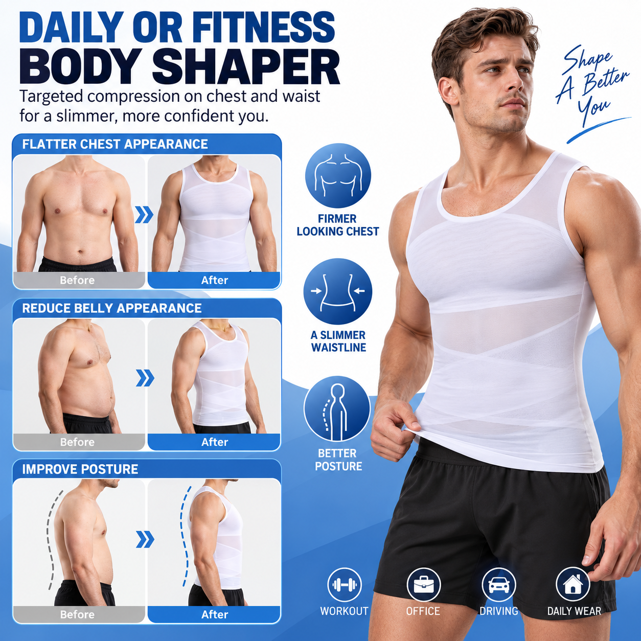 AliExpress MISSMOLLY Men Breathable Mesh Compression Shirt Shapewear Tummy Control Lightweight Body Shaper Slimming Top Back Support, view 5