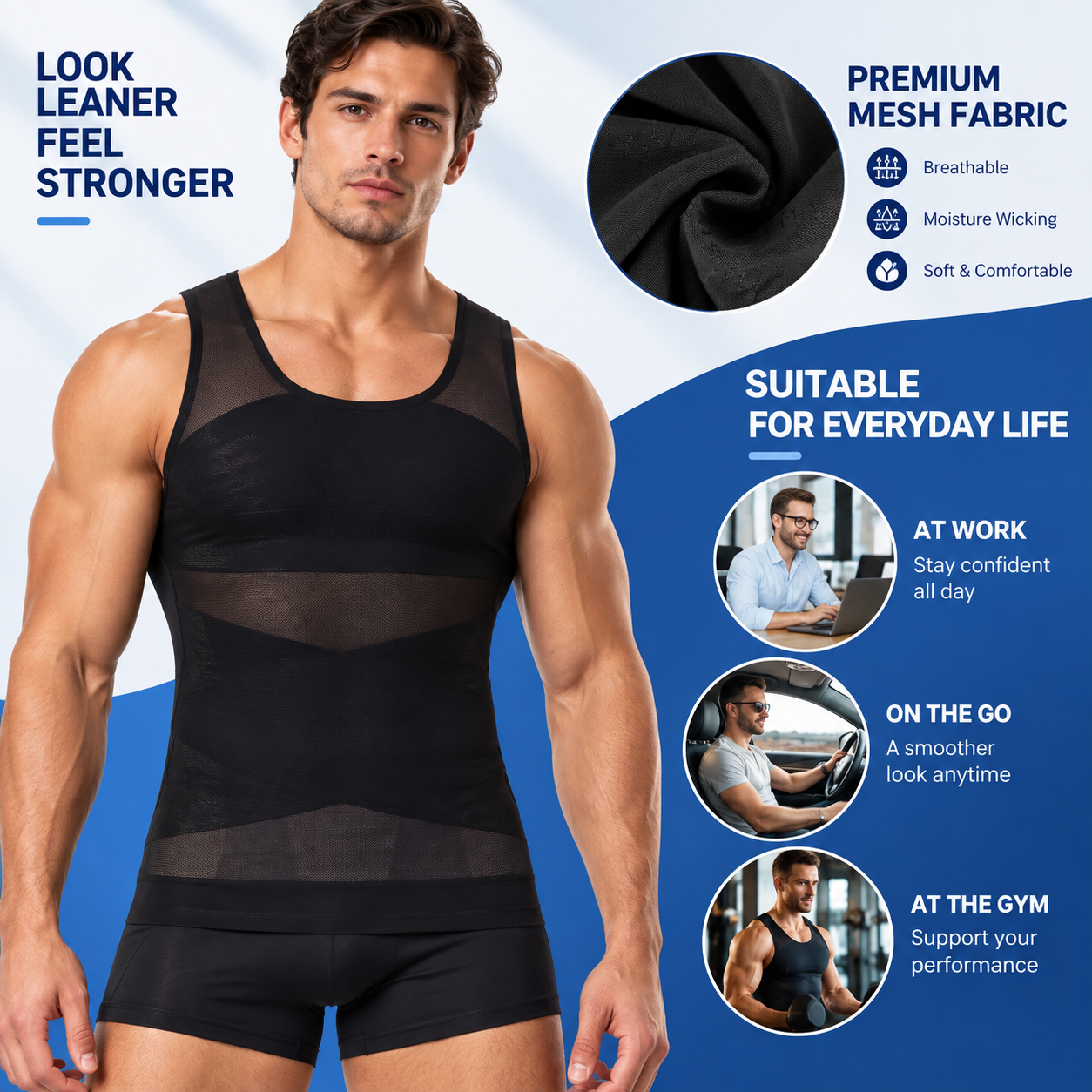 AliExpress MISSMOLLY Men Breathable Mesh Compression Shirt Shapewear Tummy Control Lightweight Body Shaper Slimming Top Back Support, view 6