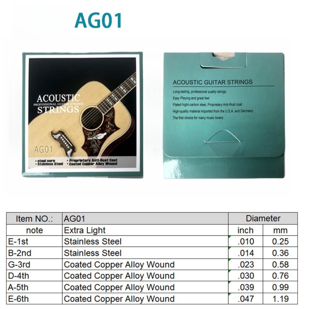 AliExpress Miwayer 1 Set/6 String AG01 Acoustic Guitar Strings- Quality Steel Core,Coated Copper Alloy Wound /for Guitar Strings Replace, view 2