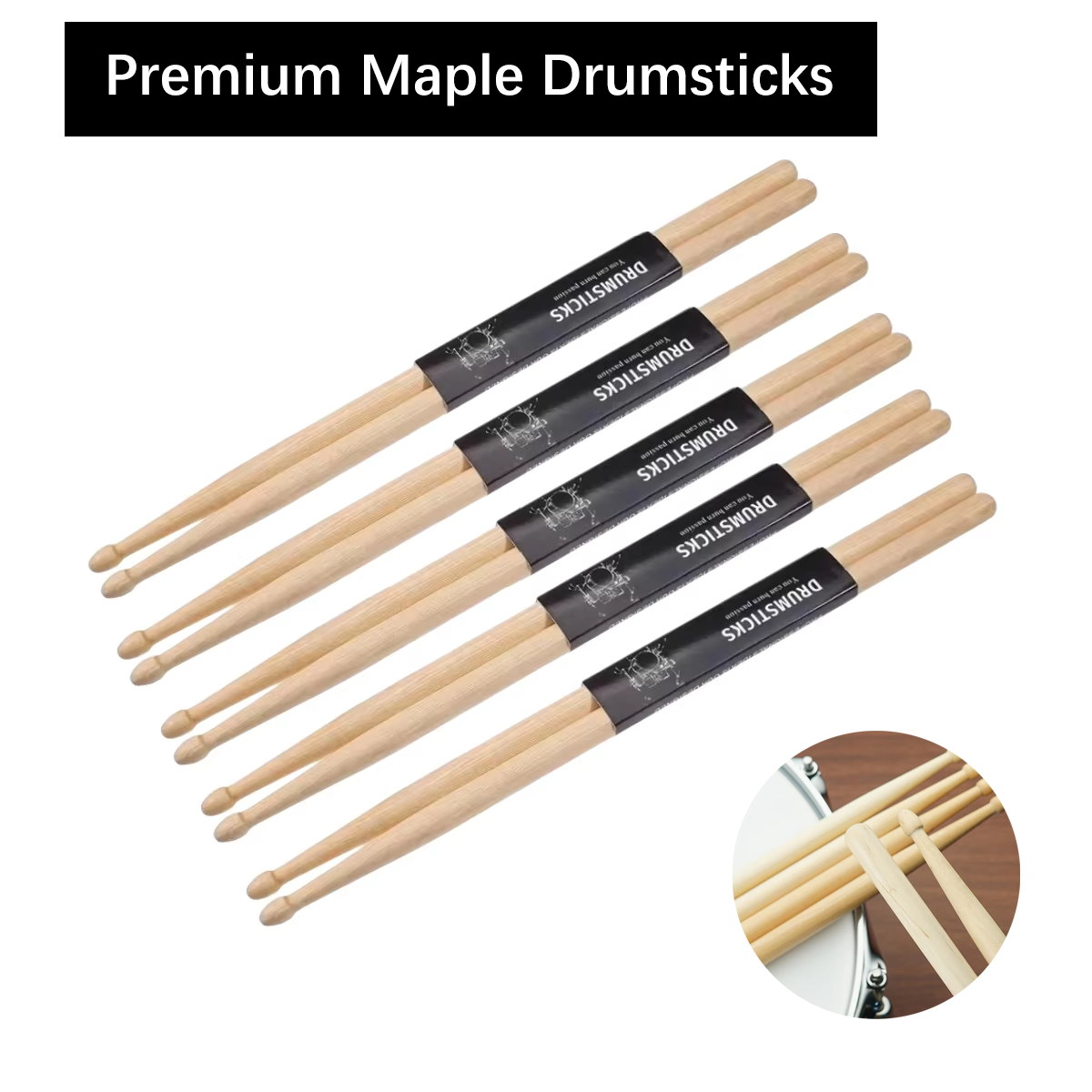 AliExpress Miwayer 5A/7A Maple Drumsticks Mallets - Premium Durable Practice Sticks Elegant Log Color for All Ages Drumming