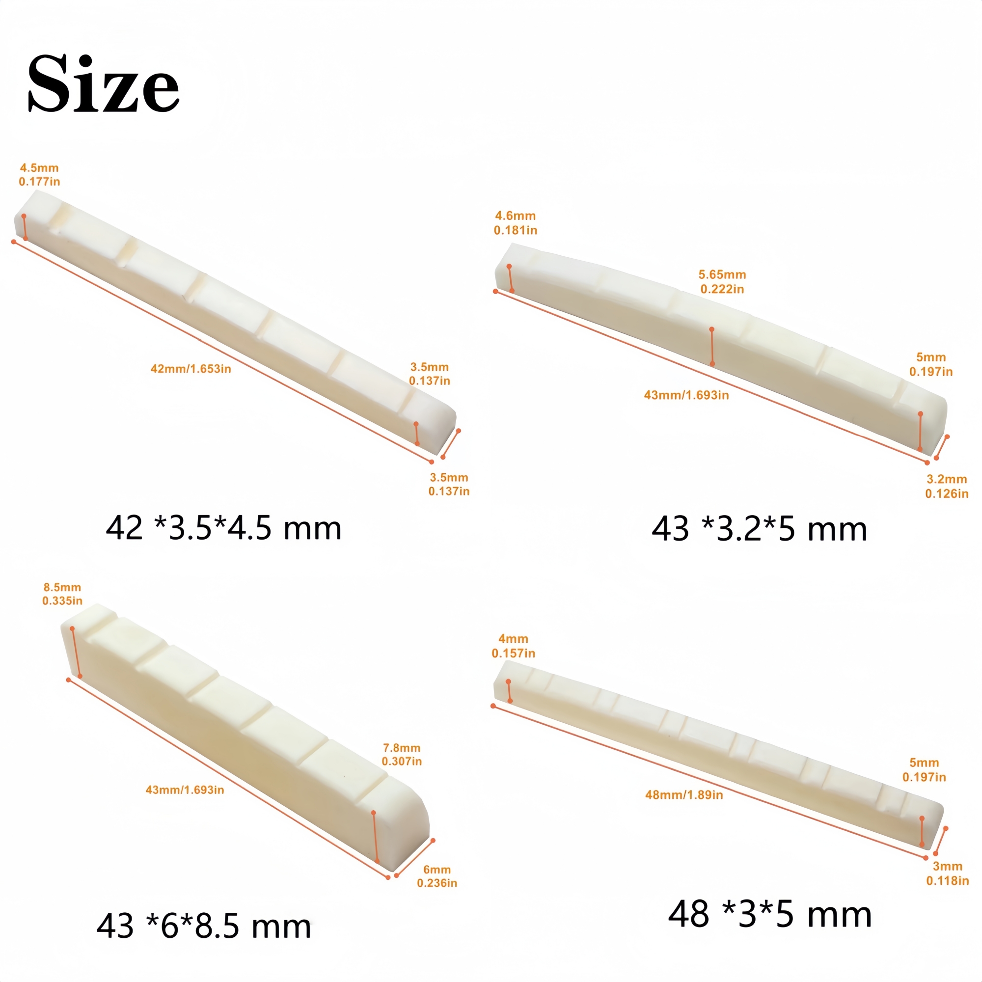 AliExpress Miwayer 6 String Electric Guitar Bone Nut 1pc Flat Bottom Pre-Slotted Real Bone Pro Replacement for Intonation&String Height Fix, view 2