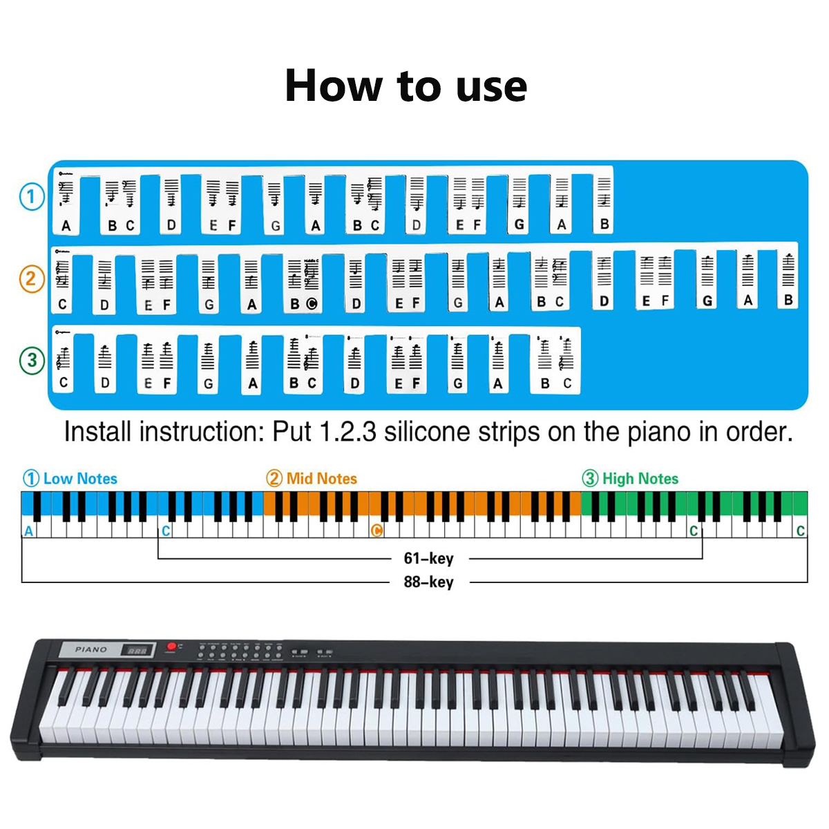AliExpress Miwayer 61/88 Keys Piano Keyboard Stickers, Removable Piano Keyboard Note Labels for Learning Piano Notes Guide for Beginner, view 5