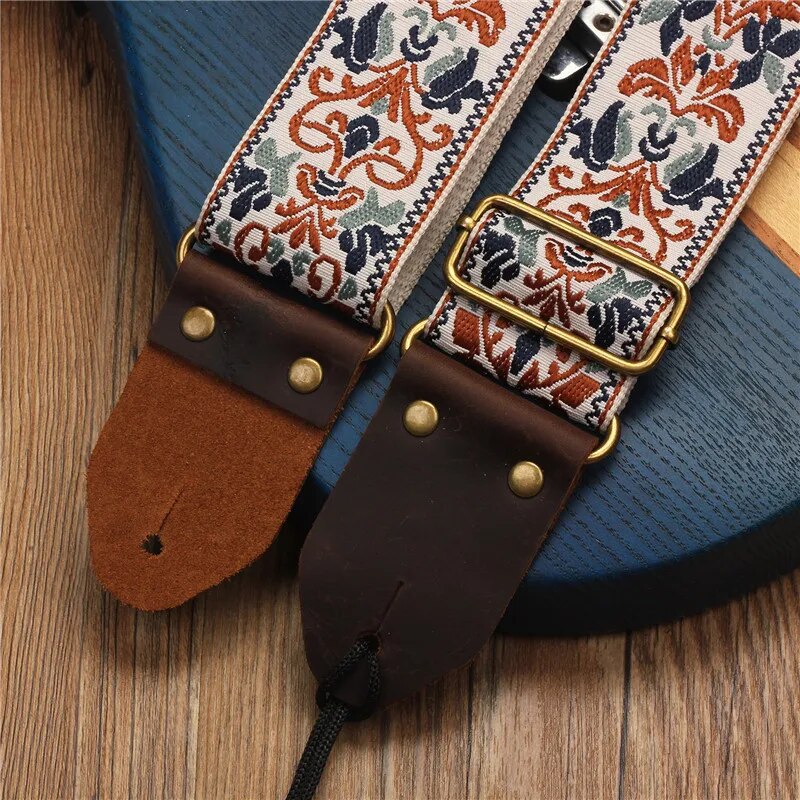 AliExpress Miwayer Embroidered Guitar Strap Soft Vintage Flowers Adjustable Creative Watch Bands Cotton Belt & Leather Head