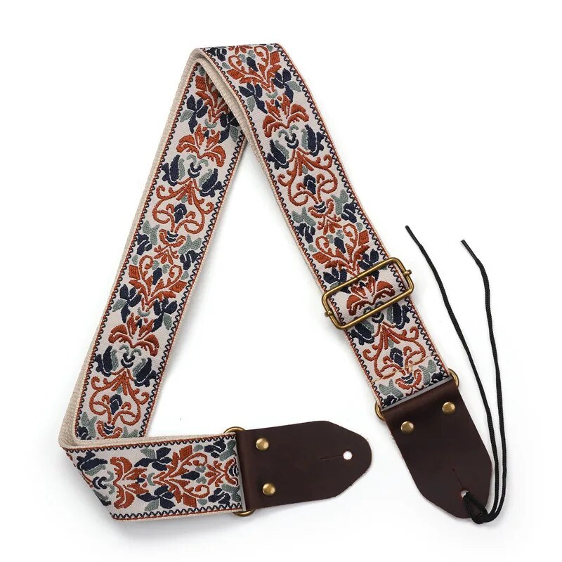 AliExpress Miwayer Embroidered Guitar Strap Soft Vintage Flowers Adjustable Creative Watch Bands Cotton Belt & Leather Head, view 2