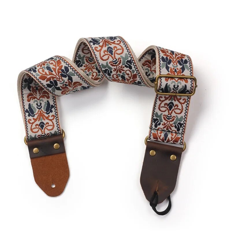 AliExpress Miwayer Embroidered Guitar Strap Soft Vintage Flowers Adjustable Creative Watch Bands Cotton Belt & Leather Head, view 3