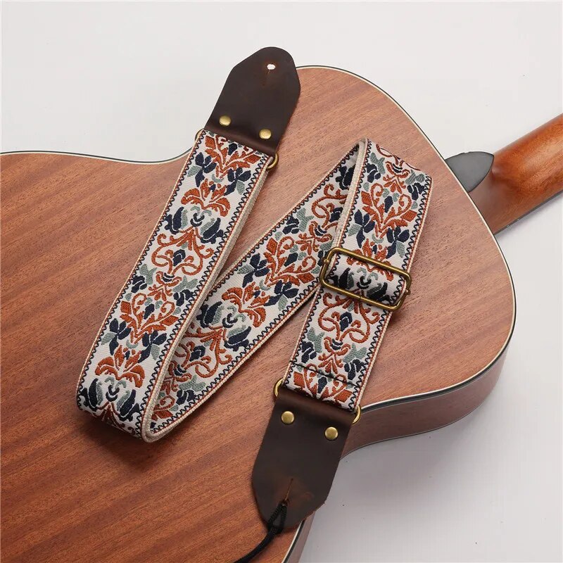 AliExpress Miwayer Embroidered Guitar Strap Soft Vintage Flowers Adjustable Creative Watch Bands Cotton Belt & Leather Head, view 6
