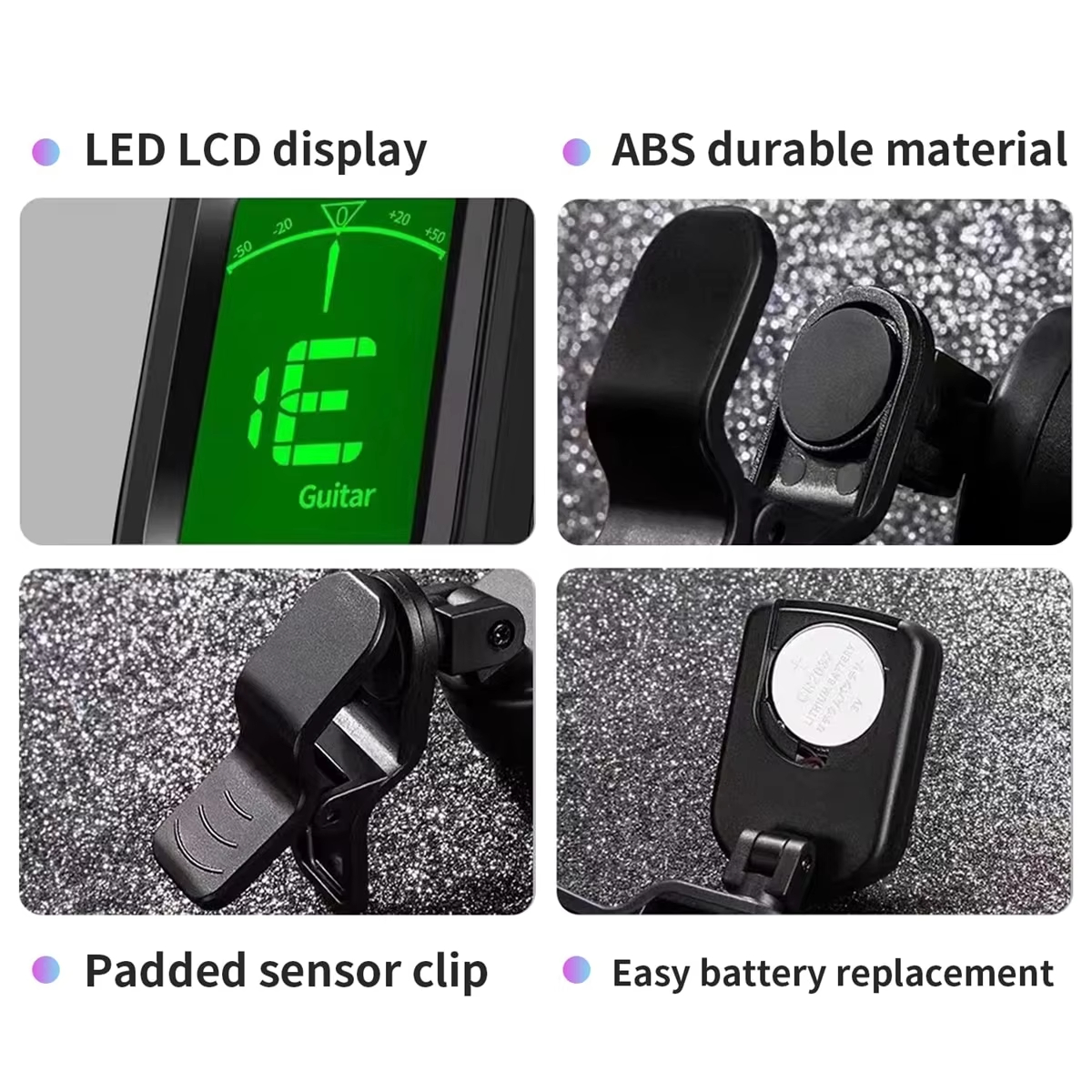 AliExpress Miwayer Professional Clip-On Guitar Tuner with LCD Screen, 360° Rotatable for Acoustic Electric Guitar Bass Ukulele Accessories, view 4