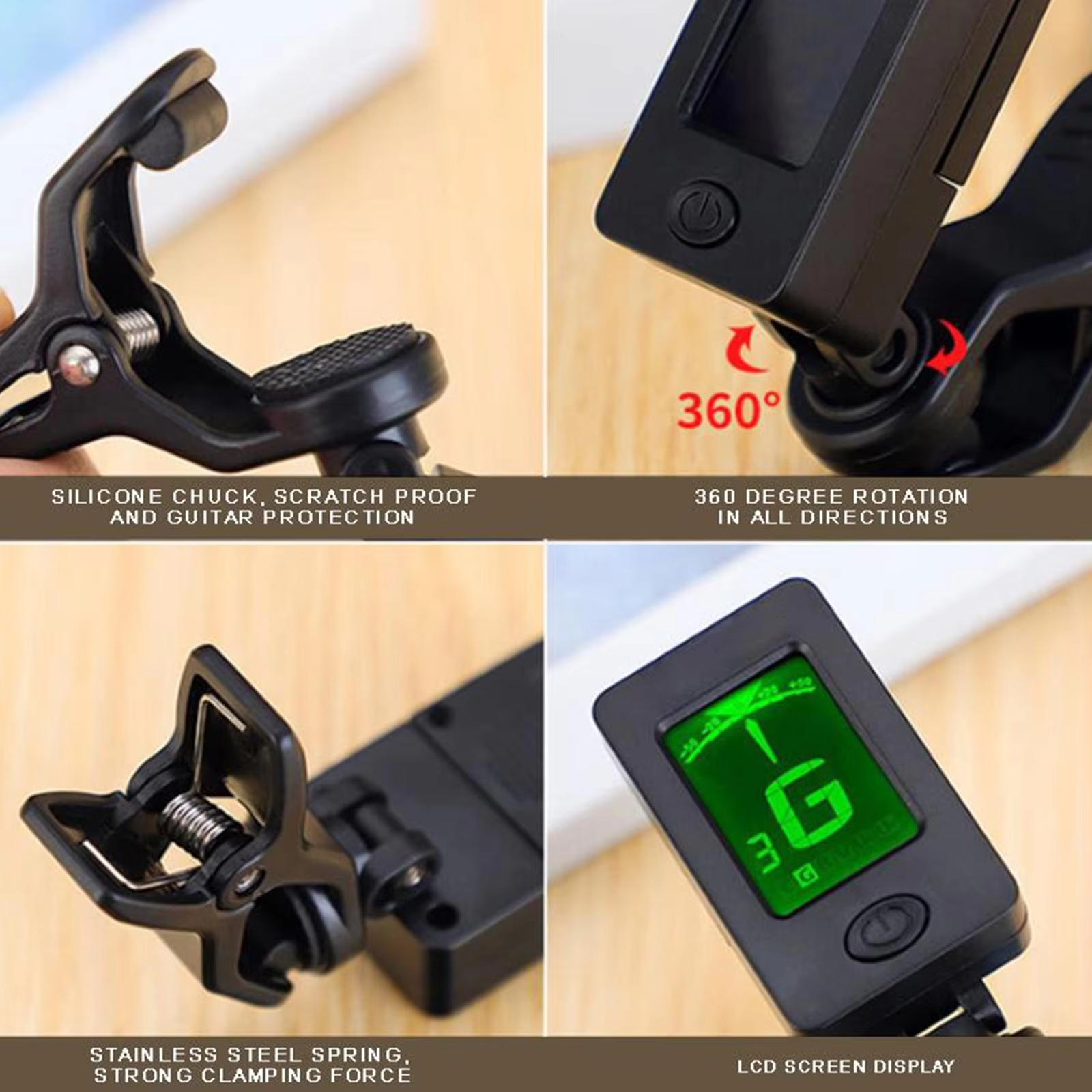 AliExpress Miwayer Professional Clip-On Guitar Tuner with LCD Screen, 360° Rotatable for Acoustic Electric Guitar Bass Ukulele Accessories, view 5