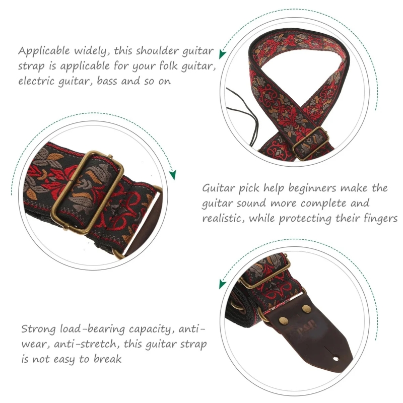 AliExpress Miwayer Vintage Flowers Guitar Strap, Soft Embroidered Cotton Belt&Leather Head, Adjustable Creative Watch Bands Strap for Bass, view 3