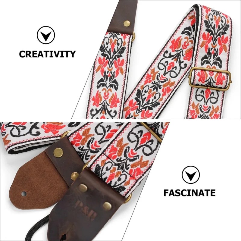 AliExpress Miwayer Vintage Flowers Guitar Strap, Soft Embroidered Cotton Belt&Leather Head, Adjustable Creative Watch Bands Strap for Bass, view 4