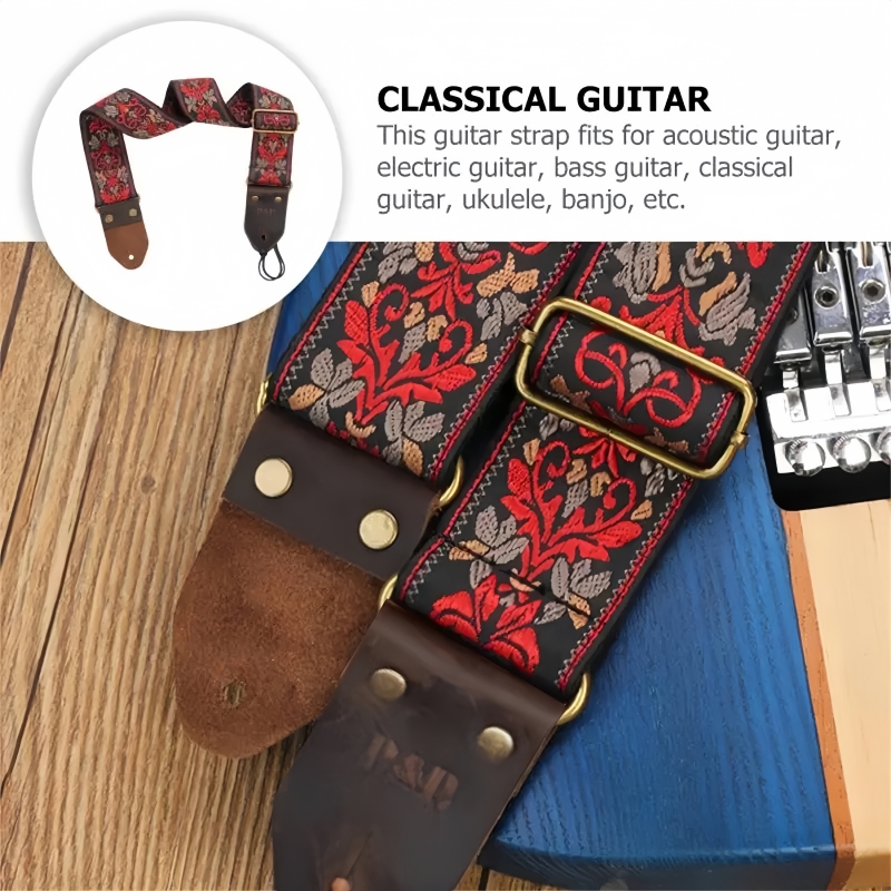 AliExpress Miwayer Vintage Flowers Guitar Strap, Soft Embroidered Cotton Belt&Leather Head, Adjustable Creative Watch Bands Strap for Bass, view 5