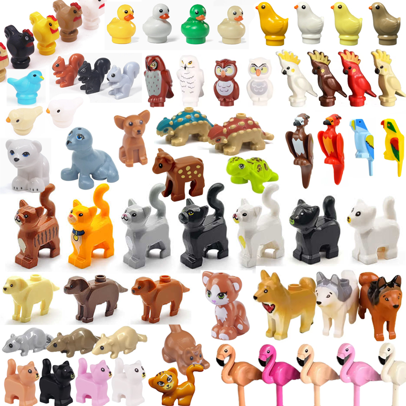 AliExpress MOC Animal Scene Building Blocks Cats Dogs Sheep Pigs Chickens Eagle Parrots Dolphin Zoo Fram Accessories DIY Toys Bricks T14