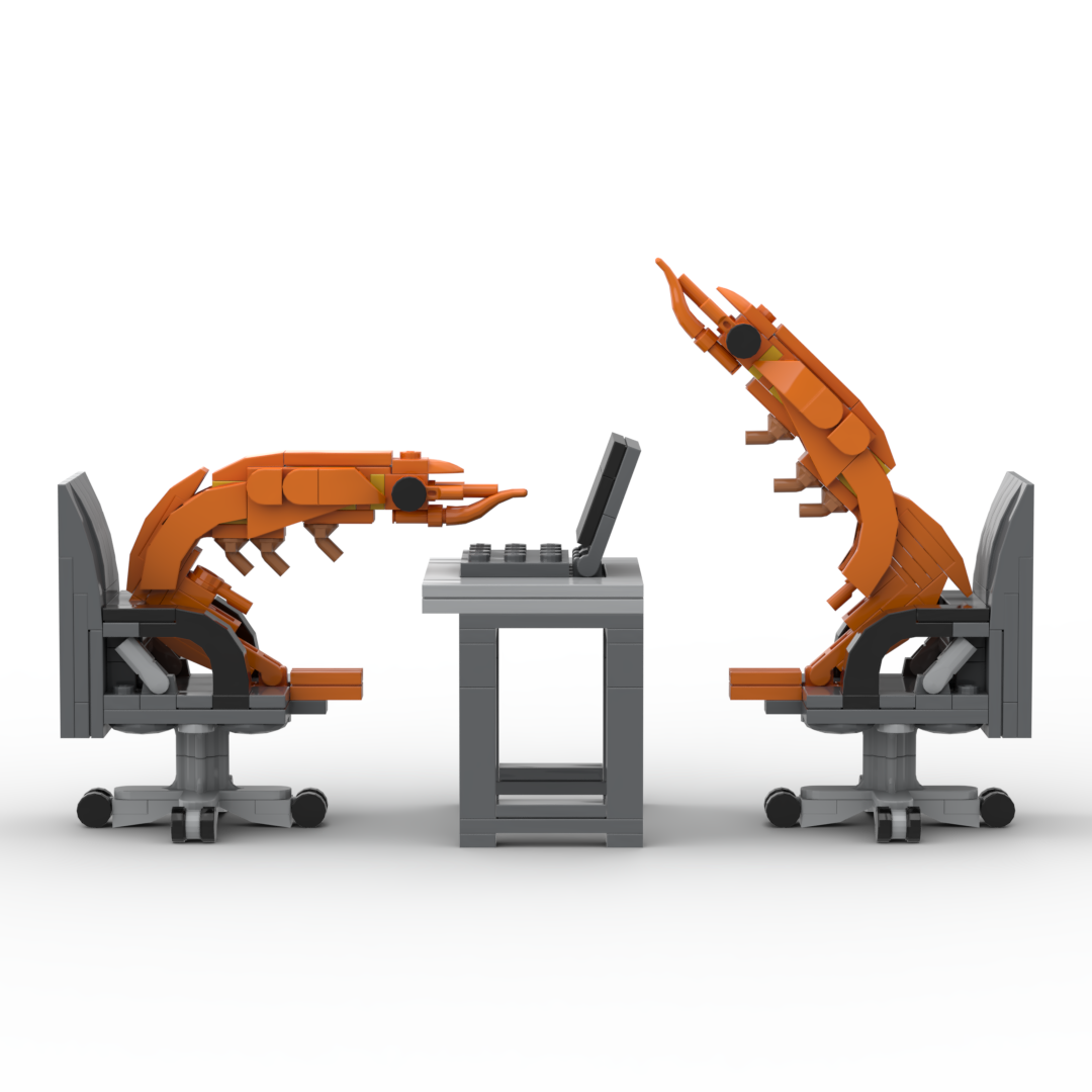 AliExpress MOC Building block shrimp model figurines, puzzle assembly, boys and girls randomly mixing, Internet celebrity creative parodies, view 3