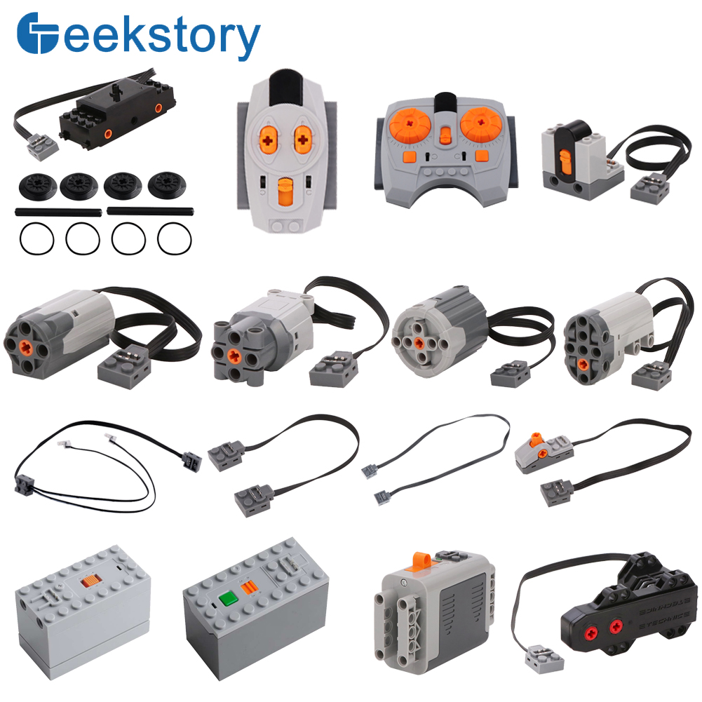 AliExpress MOC Power Functions Servo Train Motor Battery Box Switch Light IR Remote Control Receiver Technical Parts Set Building Blocks