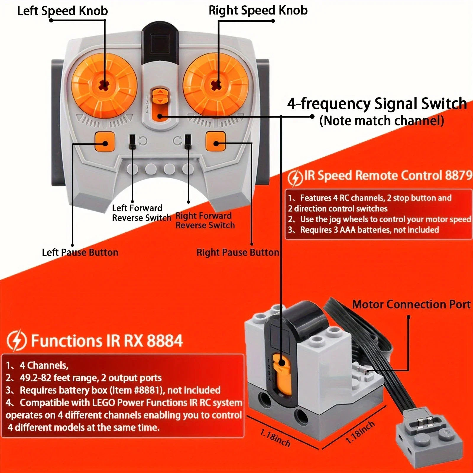 AliExpress MOC Power Functions Servo Train Motor Battery Box Switch Light IR Remote Control Receiver Technical Parts Set Building Blocks, view 3