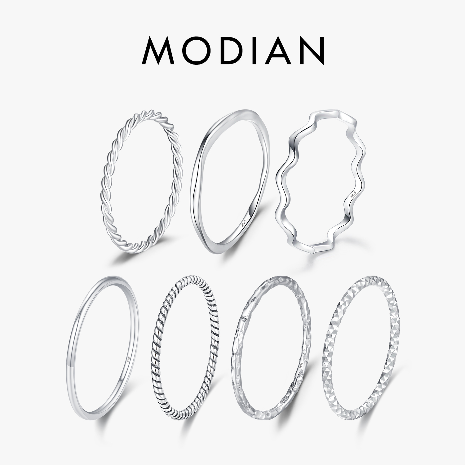 AliExpress MODIAN 925 Silver Wave Geometric Stackable Ring