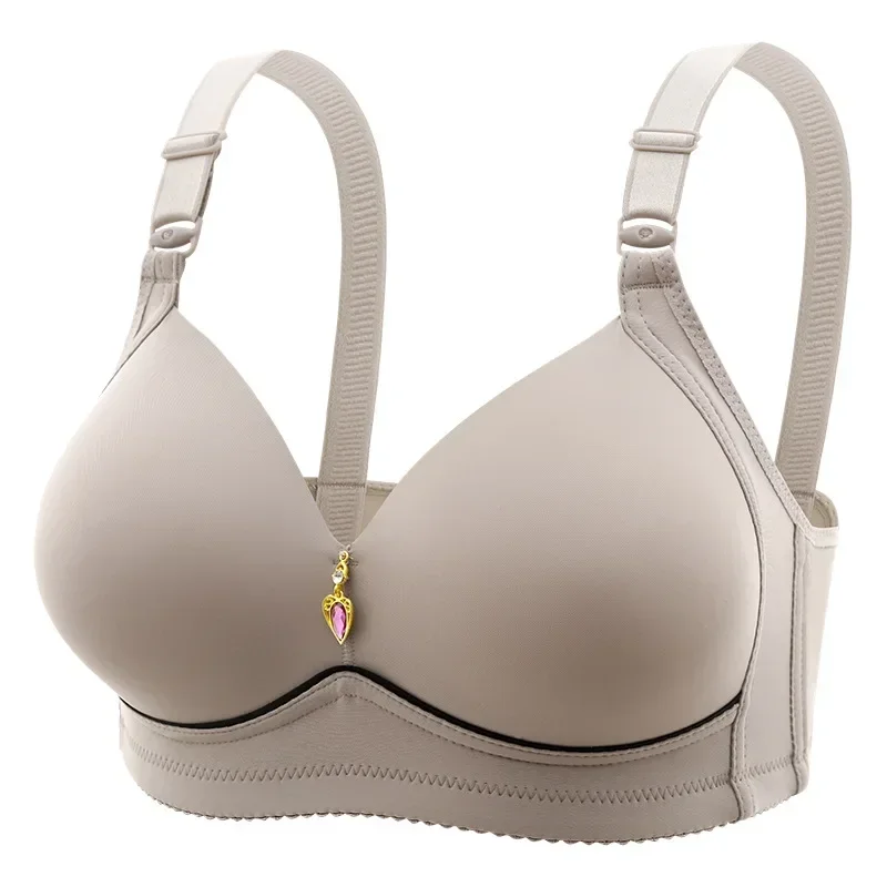AliExpress Mom Brassiere Without Steel Ring Breathable Gathered Ladies Underwear Non-magnetic Thin Cup Glossy Obese Female Ladies Bra
