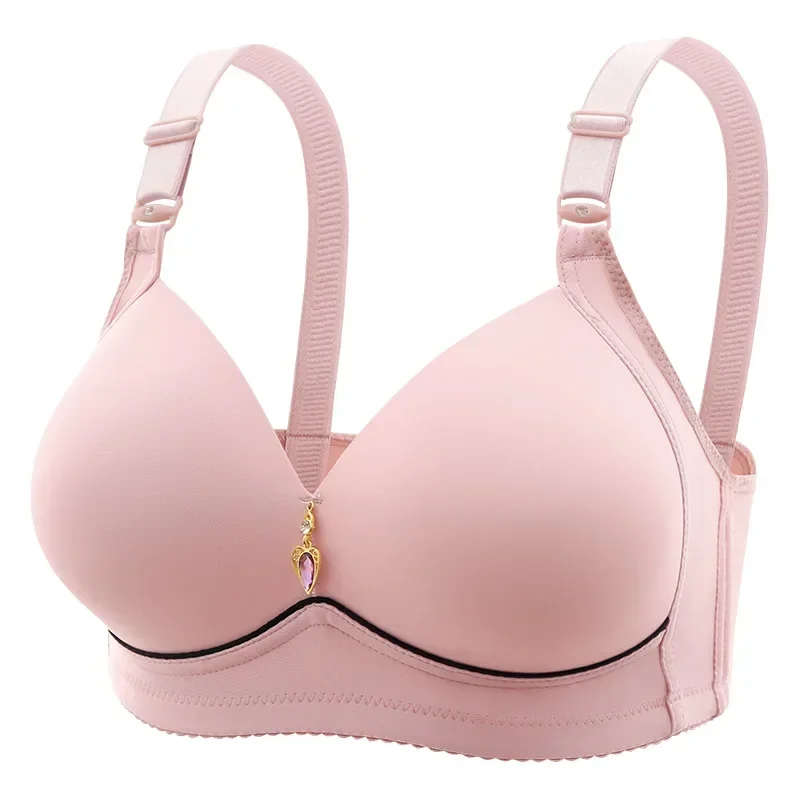 AliExpress Mom Brassiere Without Steel Ring Breathable Gathered Ladies Underwear Non-magnetic Thin Cup Glossy Obese Female Ladies Bra, view 2