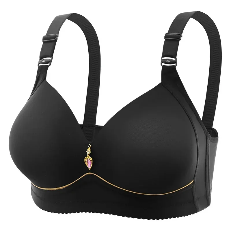 AliExpress Mom Brassiere Without Steel Ring Breathable Gathered Ladies Underwear Non-magnetic Thin Cup Glossy Obese Female Ladies Bra, view 3