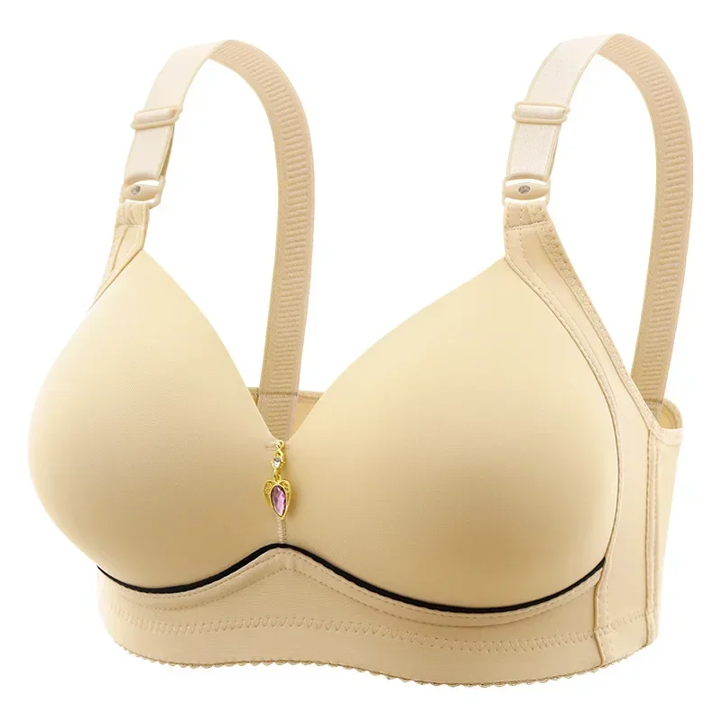 AliExpress Mom Brassiere Without Steel Ring Breathable Gathered Ladies Underwear Non-magnetic Thin Cup Glossy Obese Female Ladies Bra, view 4
