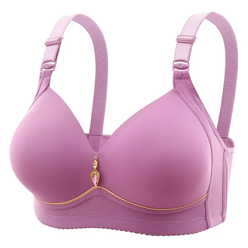 AliExpress Mom Brassiere Without Steel Ring Breathable Gathered Ladies Underwear Non-magnetic Thin Cup Glossy Obese Female Ladies Bra, view 6