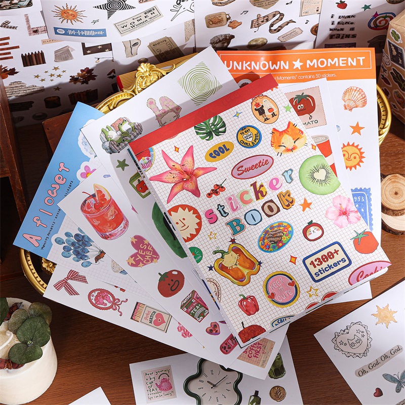 AliExpress Moment Paper Scrapbooking Sticker Book 50 Different Patterns with Animals Plants Fruits Aesthetic Material for DIY Craft Planner