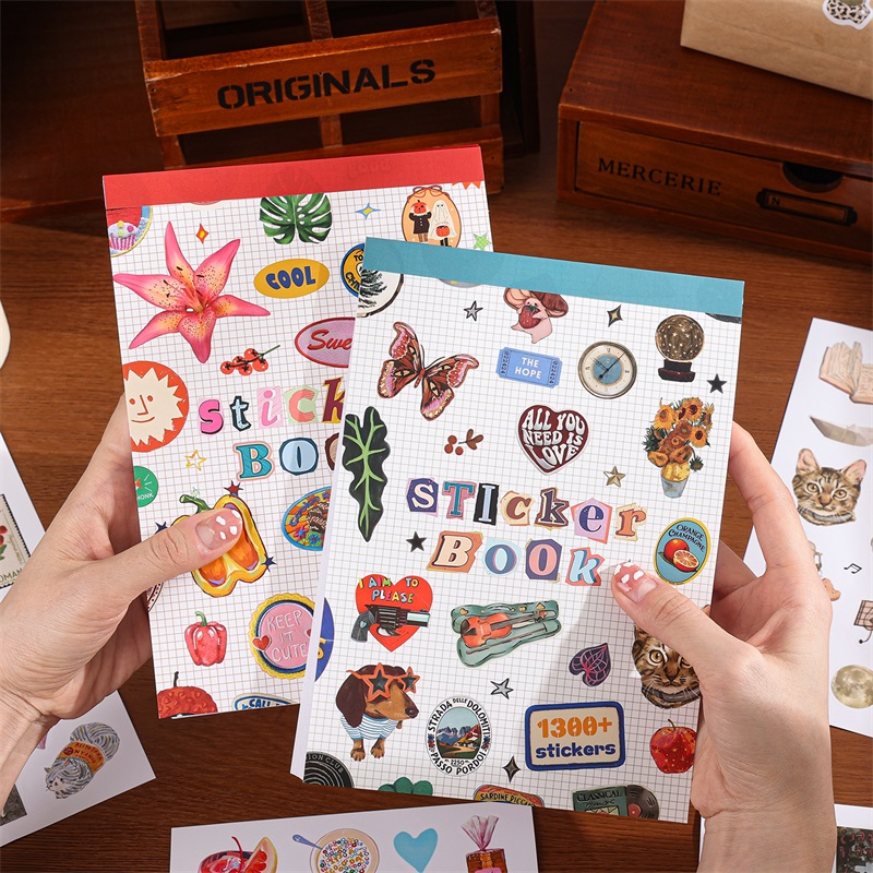 AliExpress Moment Paper Scrapbooking Sticker Book 50 Different Patterns with Animals Plants Fruits Aesthetic Material for DIY Craft Planner, view 2