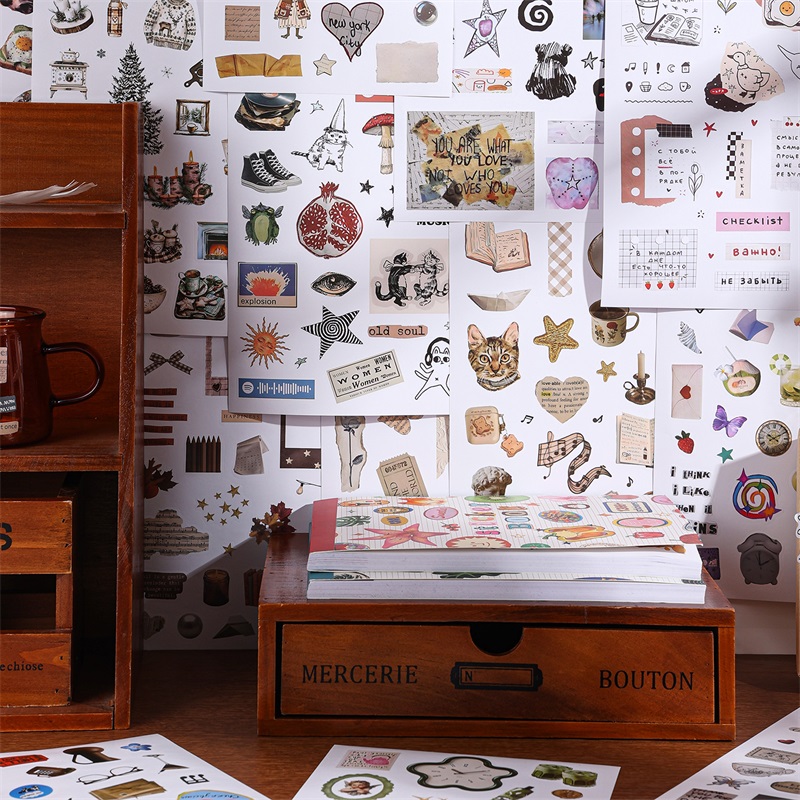 AliExpress Moment Paper Scrapbooking Sticker Book 50 Different Patterns with Animals Plants Fruits Aesthetic Material for DIY Craft Planner, view 4