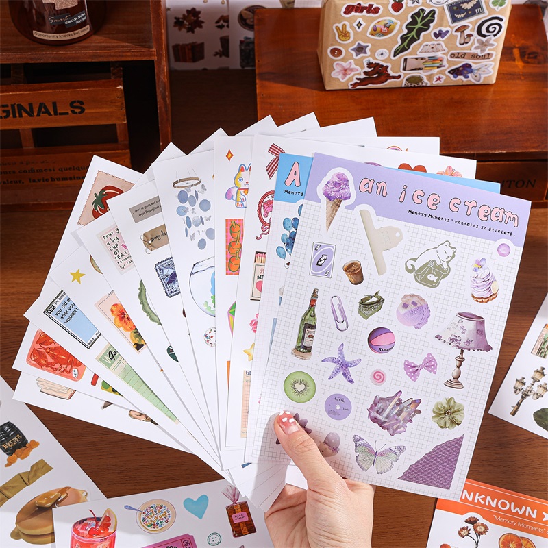 AliExpress Moment Paper Scrapbooking Sticker Book 50 Different Patterns with Animals Plants Fruits Aesthetic Material for DIY Craft Planner, view 5